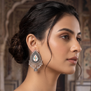 Urthn Oxidised Silver Plated Traditional Jhumki Earrings for Women(Pack Of 6)