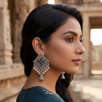Urthn Oxidised Silver Plated Traditional Jhumki Earrings for Women(Pack Of 6)