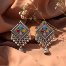 Urthn Oxidised Silver Plated Traditional Jhumki Earrings for Women(Pack Of 6)