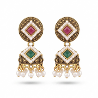 Urthn Antique Gold Plated Pearl Jhumki Earrings for Women(Pack Of 6)
