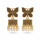 Urthn Antique Gold Plated Butterfly & Pearl Jhumki Earrings for Women(Pack Of 6)