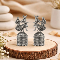Urthn Oxidised Silver Plated Traditional Jhumki Earrings for Women