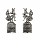 Urthn Oxidised Silver Plated Traditional Jhumki Earrings for Women(Pack Of 6)