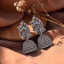 Urthn Oxidised Silver Plated Traditional Radha Krishna Jhumki Earrings for Women
