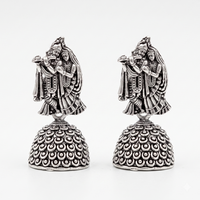 Urthn Oxidised Silver Plated Traditional Radha Krishna Jhumki Earrings for Women(Pack Of 6)