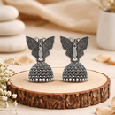 Urthn Oxidised Silver Plated Traditional Butterfly Shape Jhumki Earrings for Women