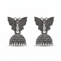 Urthn Oxidised Silver Plated Traditional Butterfly Shape Jhumki Earrings for Women(Pack Of 6)