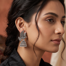 Urthn Oxidised Silver Plated Traditional Bird  Shape Jhumki Earrings for Women(Pack Of 6)