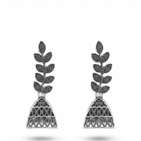 Urthn Oxidised Silver Plated Traditional Jhumki Earrings for Women(Pack Of 6)