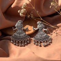 Urthn Oxidised Silver Plated Traditional Jhumki Earrings for Women
