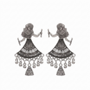 Urthn Oxidised Silver Plated Traditional Jhumki Earrings for Women(Pack Of 6)