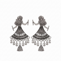 Urthn Oxidised Silver Plated Traditional Jhumki Earrings for Women(Pack Of 6)