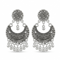 Urthn Oxidised Silver Plated Traditional Jhumki Earrings for Women(Pack Of 6)
