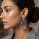 Urthn Oxidised Silver Plated Traditional Jhumki Earrings for Women