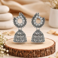 Urthn Oxidised Silver Plated Traditional Jhumki Earrings for Women(Pack Of 6)