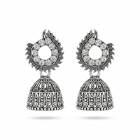 Urthn Oxidised Silver Plated Traditional Jhumki Earrings for Women(Pack Of 6)