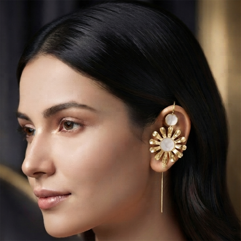 Urthn Gold Plated Floral Ear cuff(Pack of 6)