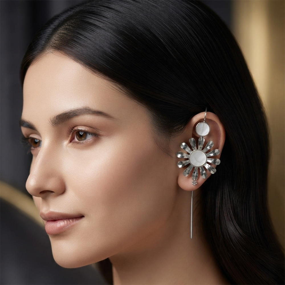 Urthn Black Plated Floral Ear cuff(Pack of 6)