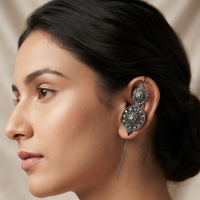 Urthn Oxidised Plated Round Ear cuff(Pack of 6)