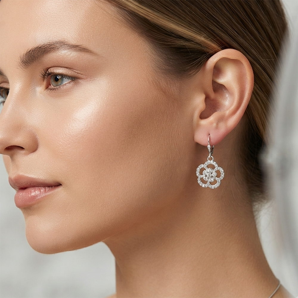 Urthn Silver Plated Austrian Stone Floral Shape Hoop Earrings for Women(Pack Of 6)