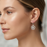 Urthn Silver Plated Austrian Stone Floral Shape Hoop Earrings for Women(Pack Of 6)