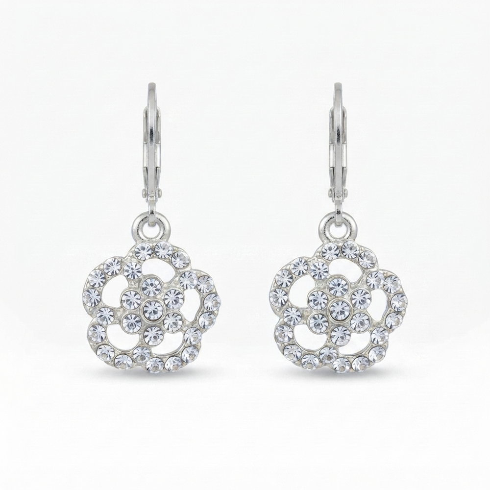 Urthn Silver Plated Austrian Stone Floral Shape Hoop Earrings for Women(Pack Of 6)