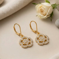 Urthn Gold Plated Austrian stone Floral Shape Hoop Earrings for Women