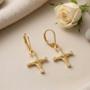 Urthn Gold Plated Austrian stone Floral Cross Shape Hoop Earrings for Women
