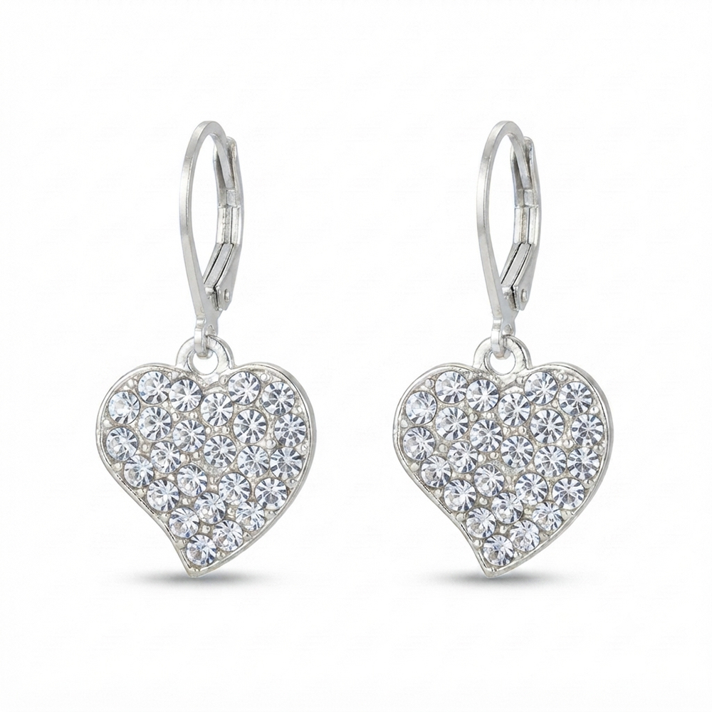 Urthn Silver Plated Austrian Stone Heart Shape Hoop Earrings for Women(Pack Of 6)