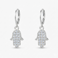 Urthn Silver Plated Austrian Stone Hamsa Shape Hoop Earrings for Women(Pack Of 6)