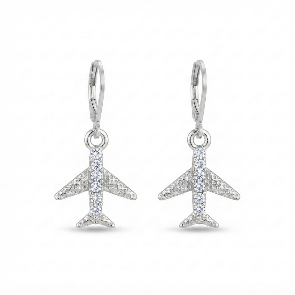 Urthn Silver Plated Austrian Stone Airplane Shape Hoop Earrings for Women(Pack Of 6)