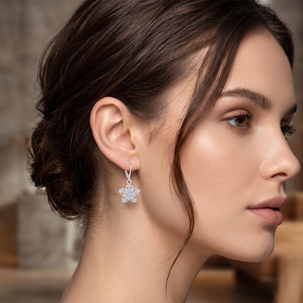 Urthn Silver Plated Austrian Stone Floral Shape Hoop Earrings for Women(Pack Of 6)