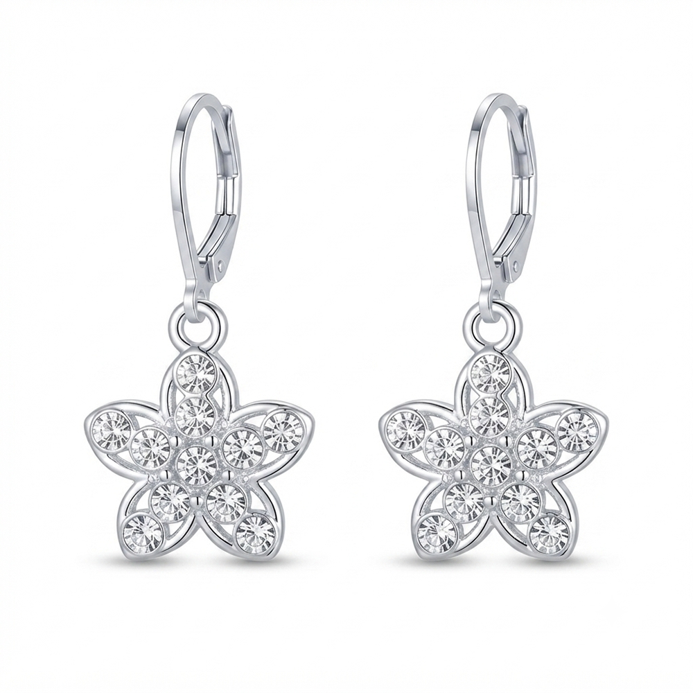 Urthn Silver Plated Austrian Stone Floral Shape Hoop Earrings for Women(Pack Of 6)