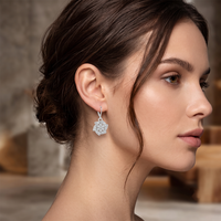 Urthn Silver Plated Austrian Stone Floral Shape Hoop Earrings for Women(Pack Of 6)