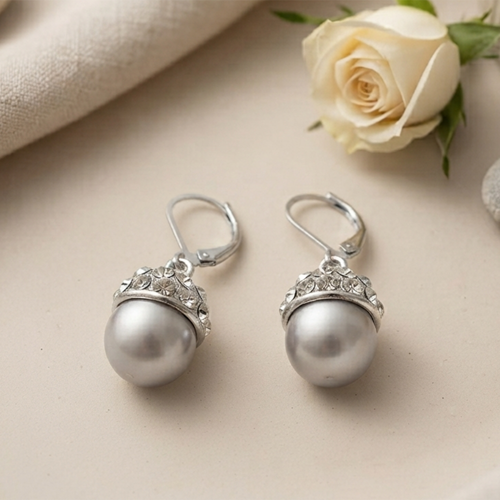Urthn Silver Plated Austrian Stone Hoop Earrings with Pearl for Women