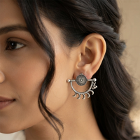 Urthn Oxidised Silver Sunburst Stud Earrings for Women(Pack of 6 )