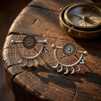 Urthn Oxidised Silver Sunburst Stud Earrings for Women