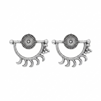Urthn Oxidised Silver Sunburst Stud Earrings for Women(Pack of 6 )