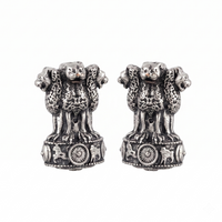 Urthn Oxidised Silver Ashoka Lion Capital Stud Earrings for Women(Pack of 6 )