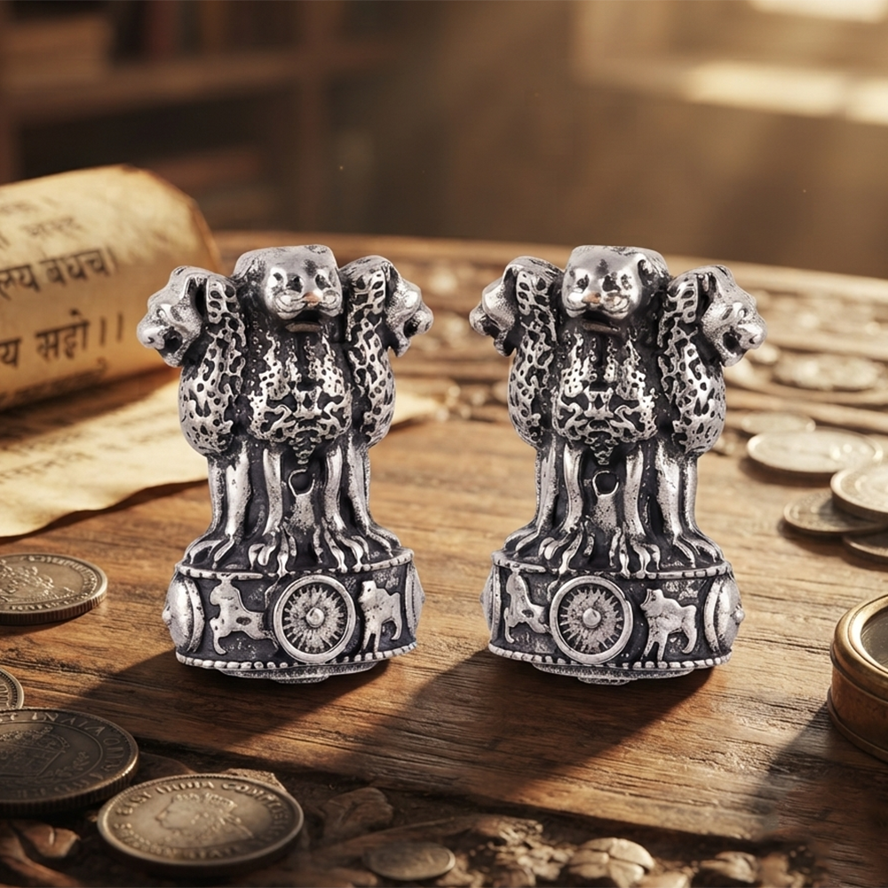 Urthn Oxidised Silver Ashoka Lion Capital Stud Earrings for Women