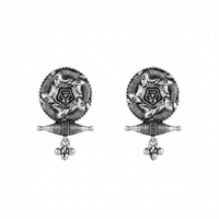 Urthn Oxidised Silver Tribal Disc Stud Earrings for Women (Pack of 6 )