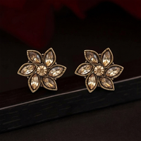 Urthn Antique Gold Plated Crystal Stud Earrings 