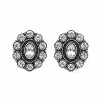 Urthn Silver Plated Austrian Stone Stud Earrings (Pack of 6 )