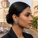 Urthn Silver Plated Austrian Stone Stud Earrings (Pack of 6 )