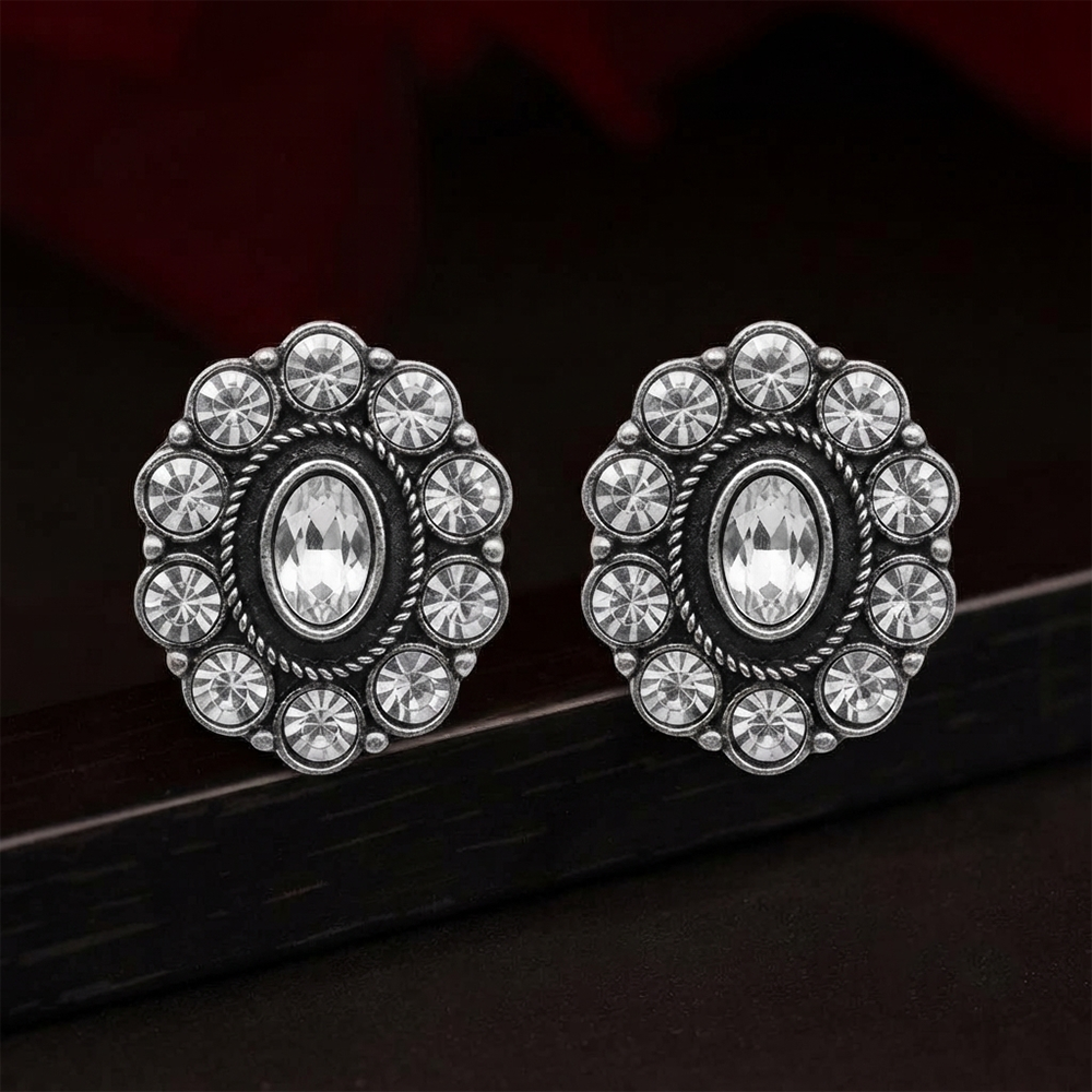 Urthn Silver Plated Austrian Stone Stud Earrings 