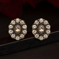 Urthn Antique Gold Plated Crystal Stud Earrings 