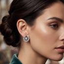 Urthn Silver Plated Austrian Stone Stud Earrings (Pack of 6 )