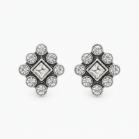 Urthn Silver Plated Austrian Stone Stud Earrings (Pack of 6 )