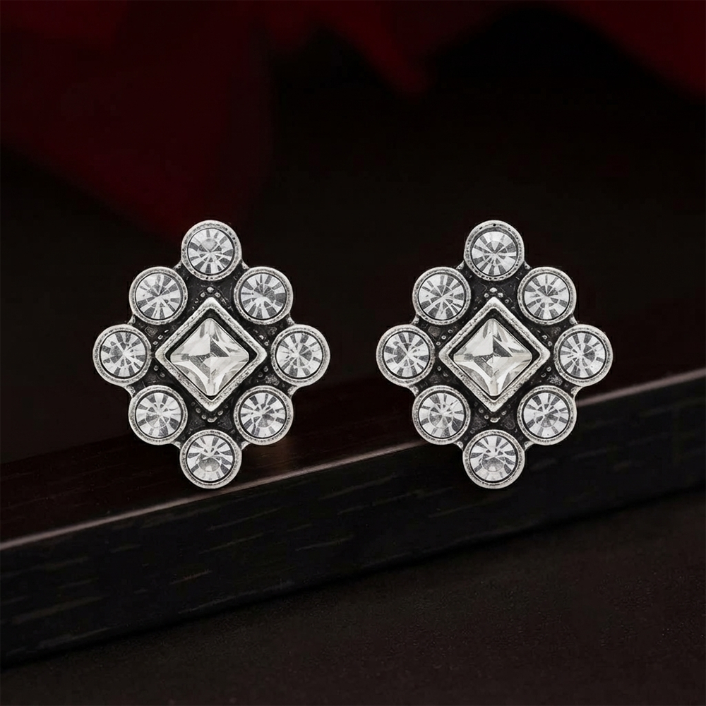 Urthn Silver Plated Austrian Stone Stud Earrings 