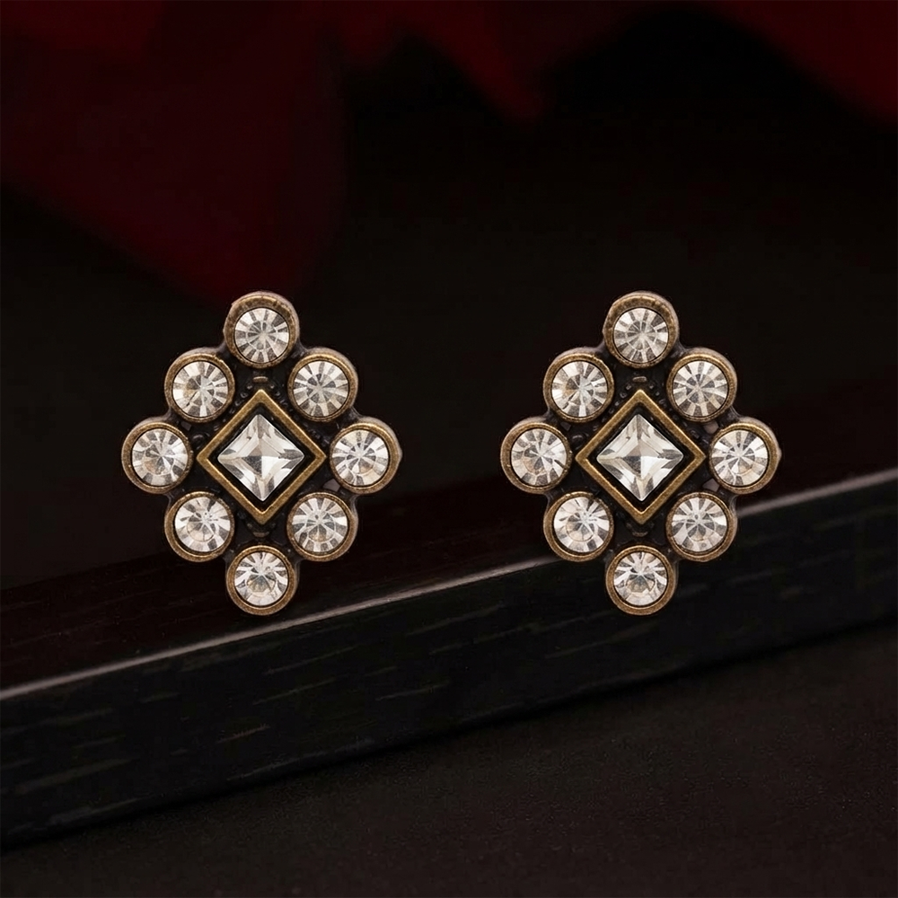 Urthn Antique Gold Plated Crystal Stud Earrings 